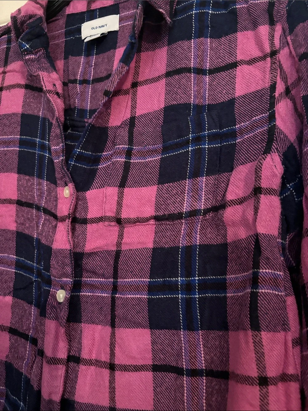 Old Navy Pink and Navy Plaid Button-Down Shirt